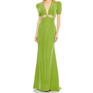 PUFF SLEEVE EMBELLISHED CUTOUT EVENING GOWN